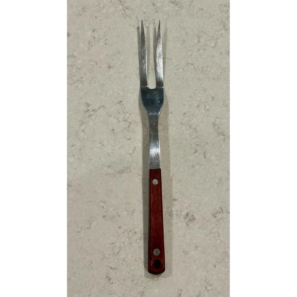Vintage Carving Fork - Mid Century Wood Handle Meat Fork, Rustic Kitchen Tool